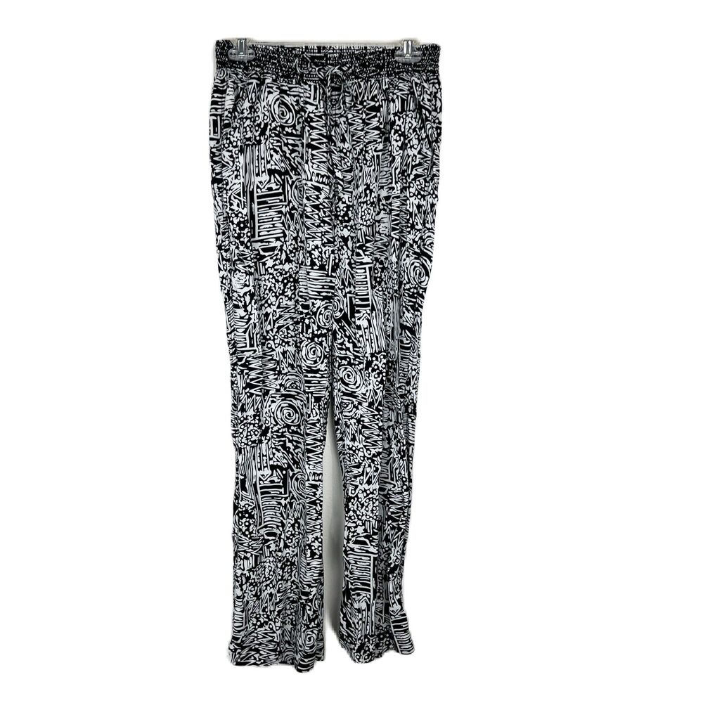 Sound/Style Pants Women Extra Large Black White Rayon Graphic Print Loose Bottom